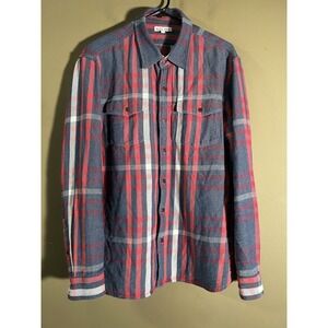 Alex Mill Navy Blue and Red Plaid Button-Down Shirt